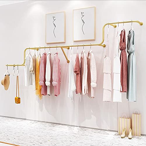 Wall-Mounted Clothes Rail, Clothing Display Rack, Heavy-Duty Industrial Tube Clothes Rail, Detachable Multifunctional Metal Hanger/Space Saving/Strong Load-Bearing/Golden / 300cm