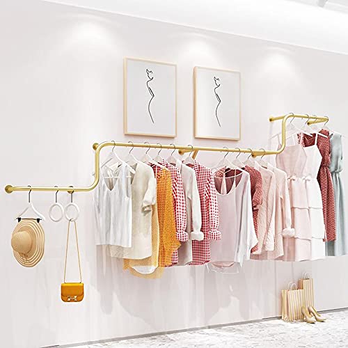 Wall-Mounted Clothes Rail, Clothing Display Rack, Heavy-Duty Industrial Tube Clothes Rail, Detachable Multifunctional Metal Hanger/Space Saving/Strong Load-Bearing/Golden / 300cm