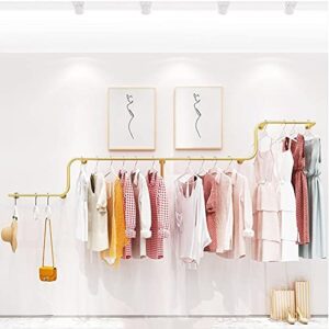 Wall-Mounted Clothes Rail, Clothing Display Rack, Heavy-Duty Industrial Tube Clothes Rail, Detachable Multifunctional Metal Hanger/Space Saving/Strong Load-Bearing/Golden / 300cm