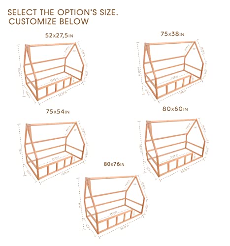 BUSYWOOD Montessori Platform Bed - Toddler bed - Kids Floor Bed House Frame - Natural Wood Daybed Frame - Unique bed (Model 1, Natural Wood, Floor Bed)