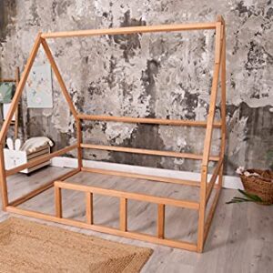 BUSYWOOD Montessori Platform Bed - Toddler bed - Kids Floor Bed House Frame - Natural Wood Daybed Frame - Unique bed (Model 1, Natural Wood, Floor Bed)