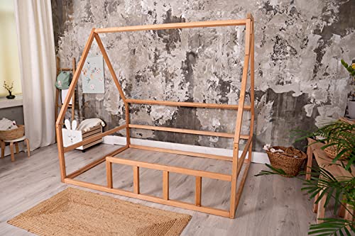 BUSYWOOD Montessori Platform Bed - Toddler bed - Kids Floor Bed House Frame - Natural Wood Daybed Frame - Unique bed (Model 1, Natural Wood, Floor Bed)