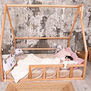 BUSYWOOD Montessori Platform Bed - Toddler bed - Kids Floor Bed House Frame - Natural Wood Daybed Frame - Unique bed (Model 1, Natural Wood, Floor Bed)