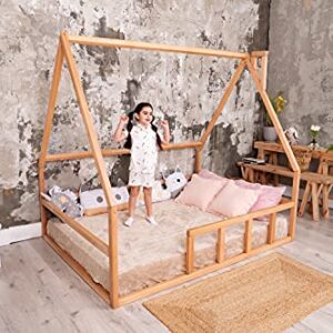 BUSYWOOD Montessori Platform Bed - Toddler bed - Kids Floor Bed House Frame - Natural Wood Daybed Frame - Unique bed (Model 1, Natural Wood, Floor Bed)