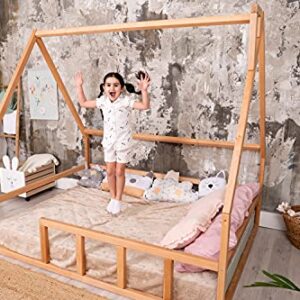 BUSYWOOD Montessori Platform Bed - Toddler bed - Kids Floor Bed House Frame - Natural Wood Daybed Frame - Unique bed (Model 1, Natural Wood, Floor Bed)