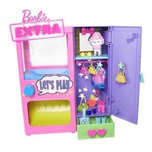barbie extra surprise fashion playset with 20 pieces including pet poodle, closet and push-button feature that dispenses fashion accessories, gift for 3 year olds & up