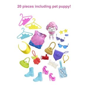 Barbie Extra Surprise Fashion Playset with 20 Pieces Including Pet Poodle, Closet and Push-Button Feature That Dispenses Fashion Accessories, Gift for 3 Year Olds & Up