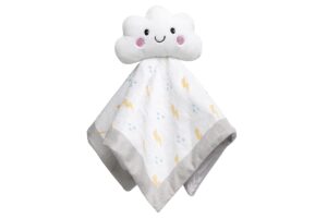 pearhead soft cloud lovey snuggle blanket, newborn infant and toddler security toy, stuffed animal plush lovie for baby girl or boy, white and gray