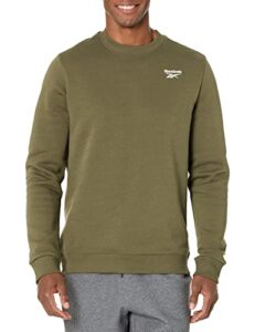 reebok men's standard crewneck sweatshirt, army green/white small logo, medium