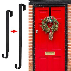 wreath hanger for front door, adjustable wreath hanger from 15 to 25 inches wreath hangers, 20 lbs larger door upgrade wreath hanger (black)