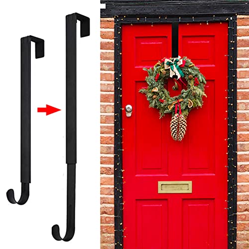 Wreath Hanger for Front Door, Adjustable Wreath Hanger from 15 to 25 Inches Wreath Hangers, 20 lbs Larger Door Upgrade Wreath Hanger (Black)