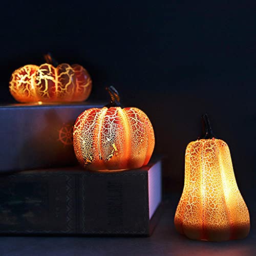 Siyse Halloween simulation pumpkin LED warm light candle lamp resin pumpkin decoration venue decoration props pumpkin lantern-A