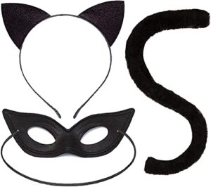 fueawim black cat costume cat ears tail and masquerade eye cover for women girls halloween cosplay accessory