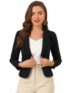 allegra k women's open front office work business casual crop suit blazer jacket small black-solid