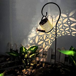 bb&uu metal garden stake lights,outdoor solar garden lights,pathway hollow watering can solar light,decorative fairy string light art hanging kettle lantern-a 15.5x80cm(6x31inch)