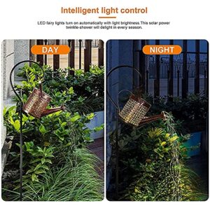 BB&UU Metal Garden Stake Lights,Outdoor Solar Garden Lights,Pathway Hollow Watering Can Solar Light,Decorative Fairy String Light Art Hanging Kettle Lantern-A 15.5x80cm(6x31inch)