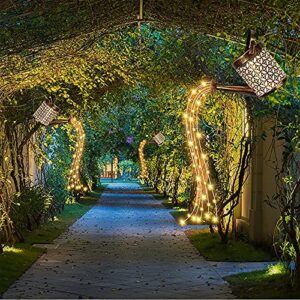 BB&UU Metal Garden Stake Lights,Outdoor Solar Garden Lights,Pathway Hollow Watering Can Solar Light,Decorative Fairy String Light Art Hanging Kettle Lantern-A 15.5x80cm(6x31inch)