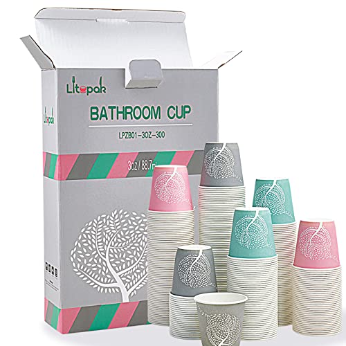 LITOPAK 300 Pack 3 oz Disposable Bathroom Cups, Colorful Disposable Mouthwash Cups, Small Disposable Cups, Mini Paper Cups for Parties, Picnics, Barbecues, Travel and Events.