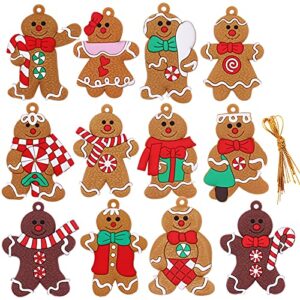 12 pack christmas gingerbread man hanging ornament, assorted mini clay figurine xmas gingerman hanging decorations, traditional gingerbread man doll pendants for christmas tree fireplace decoration