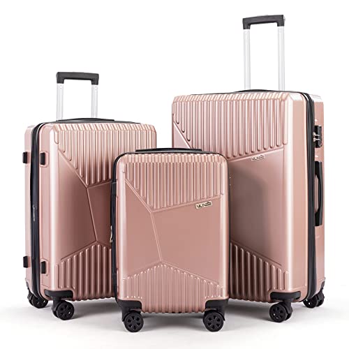 VLIVE 3 Pieces Luggage Set for Women, Expandable Luggage Set with TSA Lock, Suitcase with Wheel Set (Rose Gold)