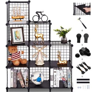 anwbroad wire cube storage organizer, 9 cube metal grid, wire shelves organizer, c grids panels, closet organizer shelves, ideal for bedroom living room office 11.8” x 11.8” black ulwt009b