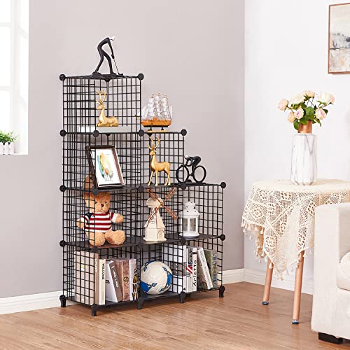 ANWBROAD Wire Cube Storage Organizer, 9 Cube Metal Grid, Wire Shelves Organizer, C grids Panels, Closet Organizer Shelves, Ideal for Bedroom Living Room Office 11.8” x 11.8” Black ULWT009B