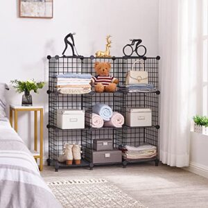 ANWBROAD Wire Cube Storage Organizer, 9 Cube Metal Grid, Wire Shelves Organizer, C grids Panels, Closet Organizer Shelves, Ideal for Bedroom Living Room Office 11.8” x 11.8” Black ULWT009B