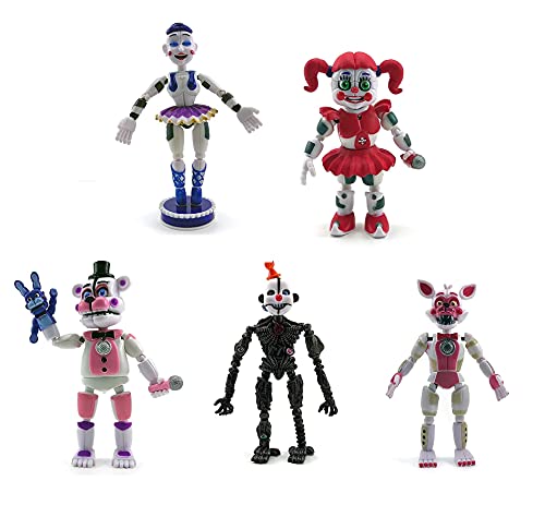 Toysvill FNAF Action Figures Sister Location (Set of 5 pcs), More Than 5 inches [Funtime Freddy Bear, Circus Baby, Ennard, Ballora, Funtime Foxy], Fun Action Simulator