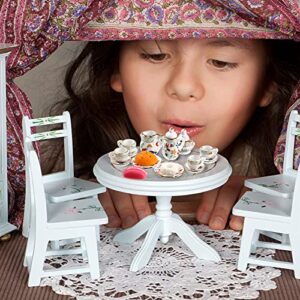 41 Pieces 1:12 Scale Miniatures Dollhouse Kitchen Accessories 15 Porcelain Tea Cup 16 Mini Doll Plate Knife Fork Spoon 10 Miniature Decor Dessert Pastry Cake Table Decor for Cook Party (Chic Style)