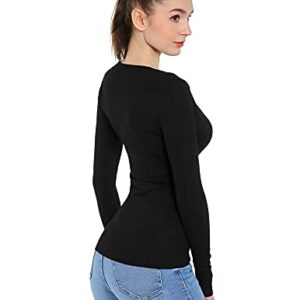 AmélieBoutik Women V Neck Crossover Buckle Long Sleeve Pullover Sweater (Black Medium)