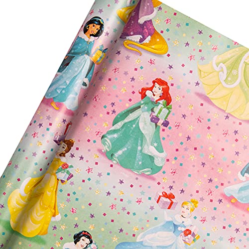 Hallmark Disney Frozen & Princess Multi-Roll Christmas 12M Wrapping Paper Pack - 3 Rolls in 2 Designs