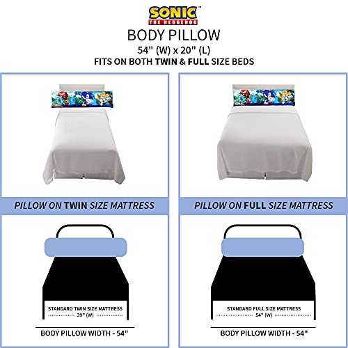 Sonic The Hedgehog Bedding Super Soft Microfiber Zippered Body Pillow Cover, 54 in x 20 in, (Official Sega Sonic Product) Anime