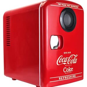 Coca-Cola Bluetooth Speaker Mini Portable Fridge, Compact Personal Cooler Warmer, 12V DC/110V AC for Home, Dorm, Car, Skincare, Cosmetics, Medication, Red