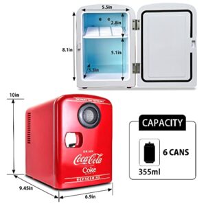 Coca-Cola Bluetooth Speaker Mini Portable Fridge, Compact Personal Cooler Warmer, 12V DC/110V AC for Home, Dorm, Car, Skincare, Cosmetics, Medication, Red