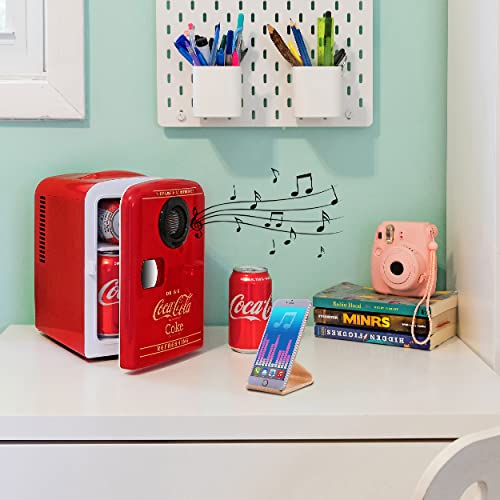 Coca-Cola Bluetooth Speaker Mini Portable Fridge, Compact Personal Cooler Warmer, 12V DC/110V AC for Home, Dorm, Car, Skincare, Cosmetics, Medication, Red