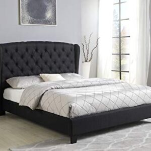 Best Master Furniture Yvette Upholstered Tufted with Wingback Platform Bed, California King, Black