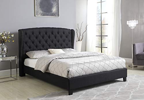 Best Master Furniture Yvette Upholstered Tufted with Wingback Platform Bed, California King, Black