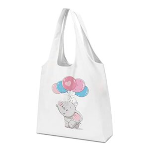 cgbe canvas tote bags, reusable grocery bags with inner pockets, cute tote bag cloth aesthetic shopping bags for women large capacity machine washable (elephant)