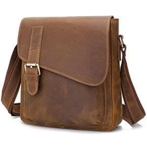 augus men's leather messenger bag shoulder crossbody backpack bags purse for women vintage anti-theft waterproof casual for travel work (brown)