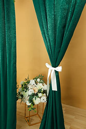 Cytdkve 2 Panels 4.8 Feet x 10 Feet Hunter Green Velvet-Like Wedding Backdrop Curtain Drapes, Silky Soft Window Curtains Panels for Wedding Ceremony Birthday Party Decorations