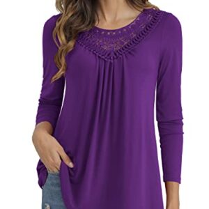 a.Jesdani Plus Size Tops for Womens Tops Womens Long Sleeve Tops Casual Tunic Lace Top Purple, 4x