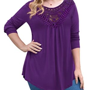 a.Jesdani Plus Size Tops for Womens Tops Womens Long Sleeve Tops Casual Tunic Lace Top Purple, 4x