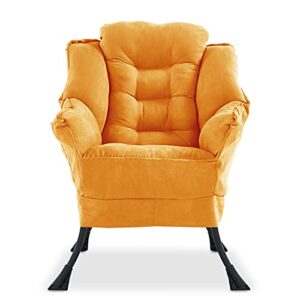 modern lazy chair single lazy sofa, comfy reclining armchair-soft lounge chair with side pockets/thick cushion/high load-bearing steel frame for living room, bedroom, office,dormitory (yellow)