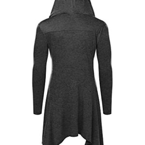 COOFANDY Men's Long Hooded Cardigan Ruffle Shawl Collar Open Front Lightweight Drape Cape Overcoat with Pockets Dark Grey