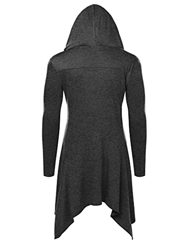 COOFANDY Men's Long Hooded Cardigan Ruffle Shawl Collar Open Front Lightweight Drape Cape Overcoat with Pockets Dark Grey