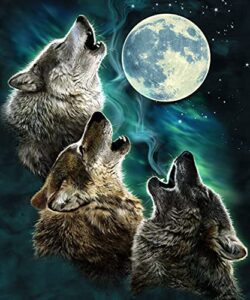 dawhud direct iii howling wolf fleece blanket for bed, 75" x 90" queen size moon fleece throw blanket for women, men and kids - super soft plush wolf blanket throw plush blanket wolf gifts