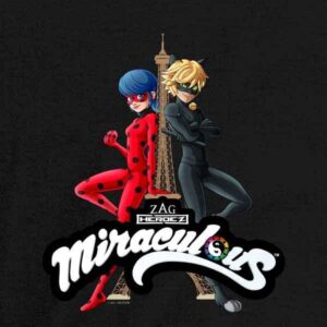 Pop Threads Miraculous Ladybug and Cat Noir Merch Eiffel Tower Youth Kids Girl Boy T-Shirt Black M