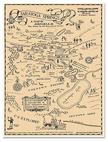 Antiguos Maps Saratoga Springs, New York - City Pictorial Map circa 1927 - measures 18 inches x 24 inches (457 mm x 610 mm)