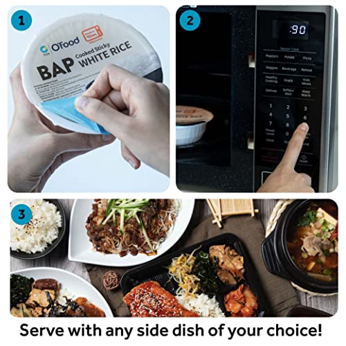 O'Food BAP Instant Rice (Pack of 12), Korean Cooked White Rice, Microwavable, Gluten-Free Sticky Rice Bowl, Asian Rice, Pantry Staple, Microwave Safe, Perfect with Kimchi, Noodles, Soup