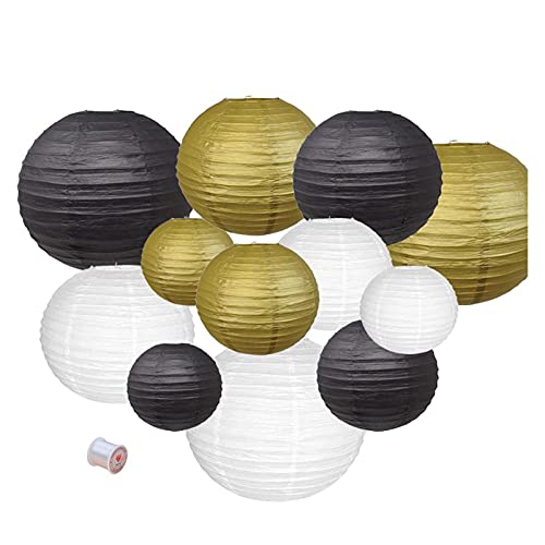 Lantern 12 Pcs Gold White Black Paper Lanterns 6" 8" 10“ 12” Chinese Japanese Decorative Lampion Lanterne for Wedding Outdoor Decor